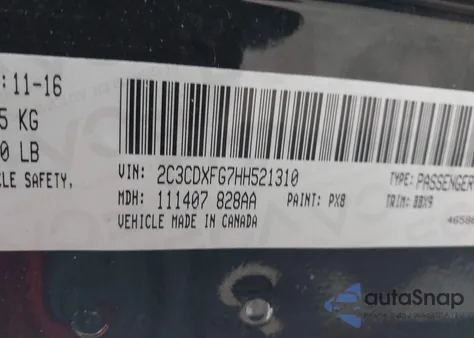 2017 Dodge Charger Se Awd из США, поврежденный, VIN 2C3CDXFG7HH521310